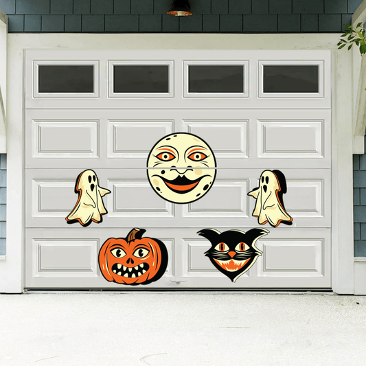Vintage Inspired Halloween Garage Door Magnets – 6pc Retro Spooky Decorations Waterproof Outdoor & Indoor Magnetic Décor for Garage