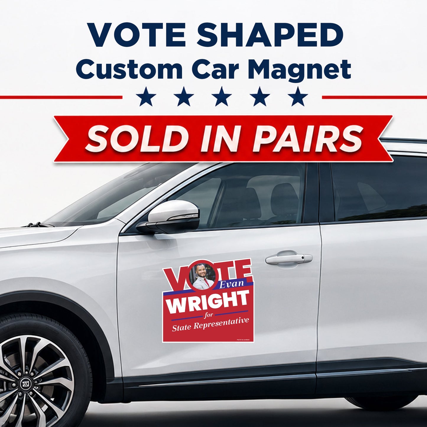 Vote Shaped Political Car Magnets (Pair) 23.5" Personalized Magnetic Vehicle Signs