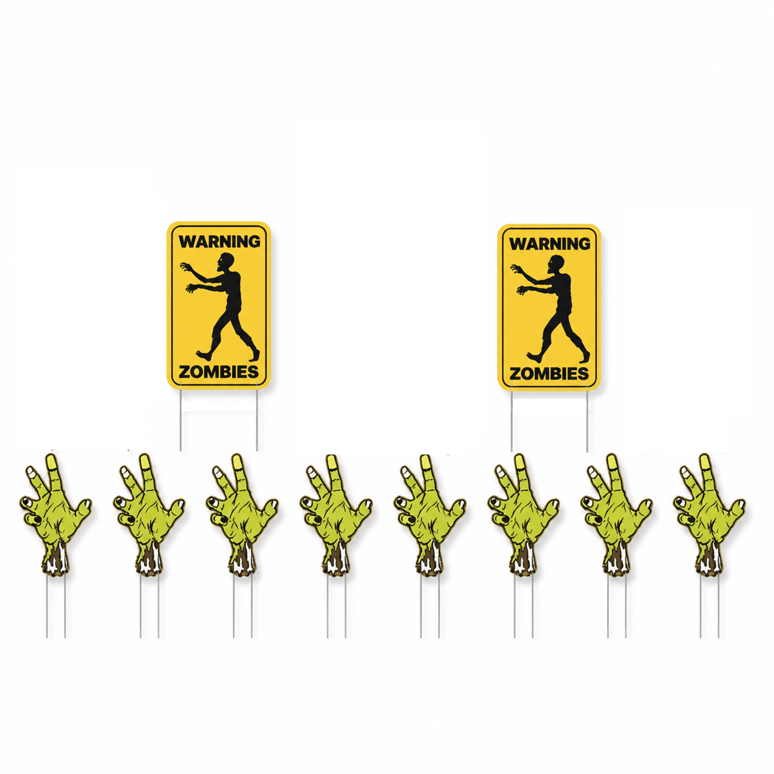 Warning Zombies Halloween Yard Signs – 10-Piece Zombie Lawn Decoration Set with Stakes