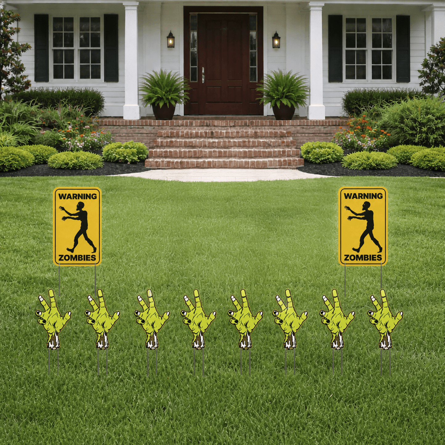 Warning Zombies Halloween Yard Signs – 10-Piece Zombie Lawn Decoration Set with Stakes