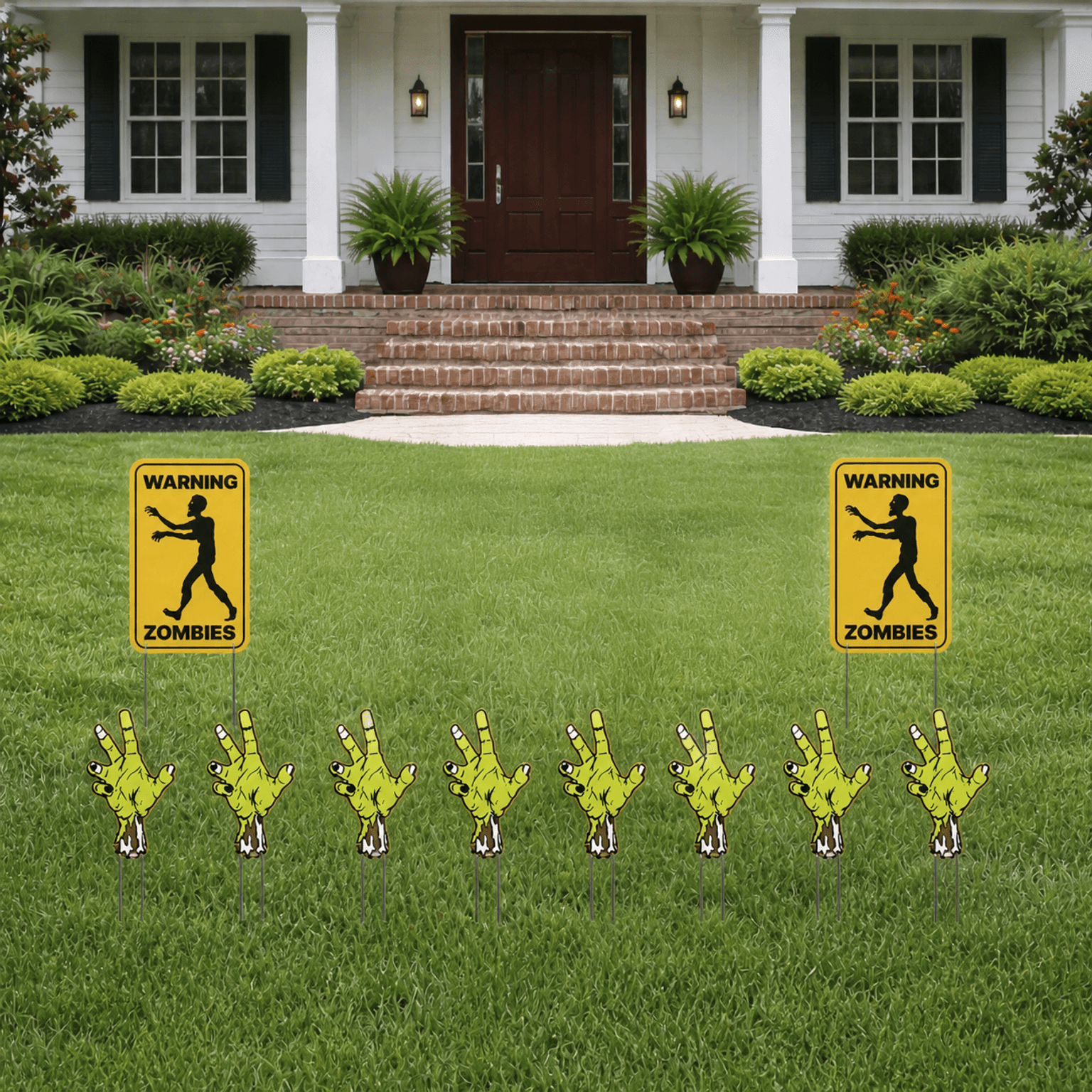 Warning Zombies Halloween Yard Signs – 10-Piece Zombie Lawn Decoration Set with Stakes