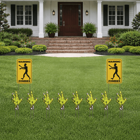 Warning Zombies Halloween Yard Signs – 10-Piece Zombie Lawn Decoration Set with Stakes
