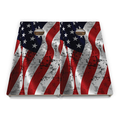 Wavy Distressed Flag Cornhole Boards - Professional Tournament Series