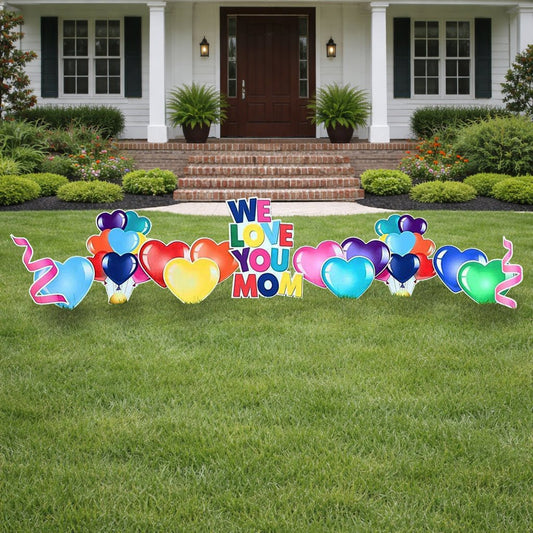 We Love You Mom Mother's Day with Hearts Yard Decoration 14 pc Set