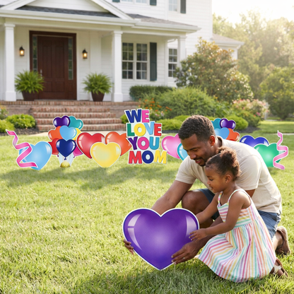 We Love You Mom Mother's Day with Hearts Yard Decoration 14 pc Set