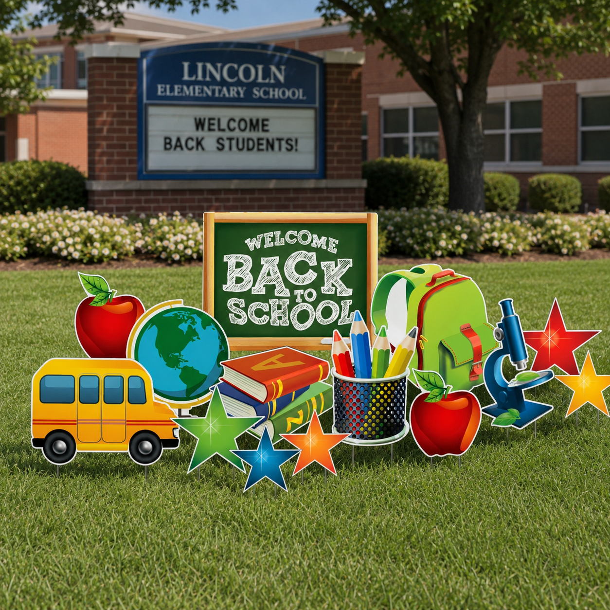 Welcome Back to School Chalkboard Yard Card Decoration - 14 pc set