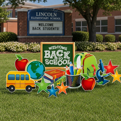 Welcome Back to School Chalkboard Yard Card Decoration - 14 pc set