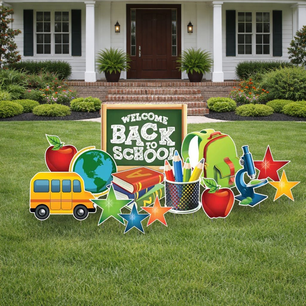 Welcome Back to School Chalkboard Yard Card Decoration - 14 pc set