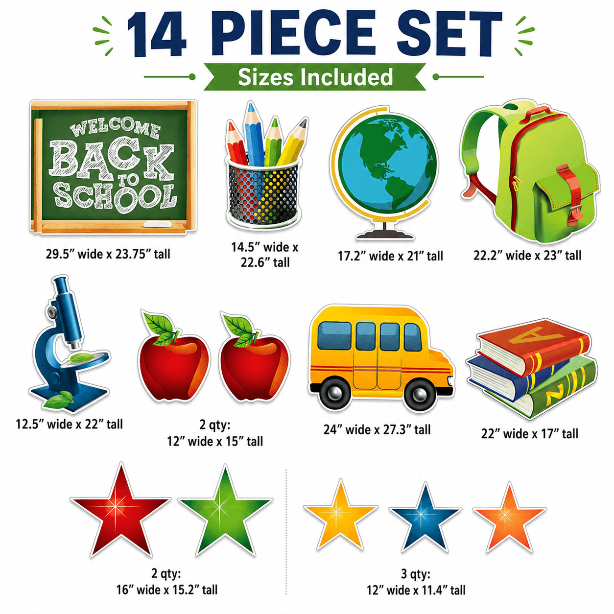 Welcome Back to School Chalkboard Yard Card Decoration - 14 pc set