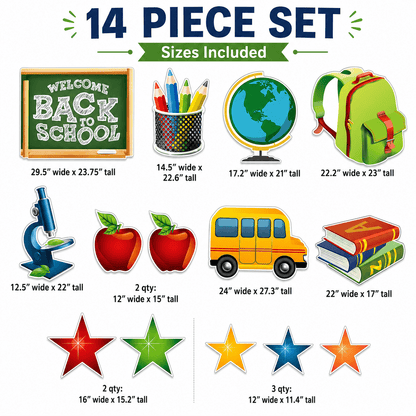 Welcome Back to School Chalkboard Yard Card Decoration - 14 pc set