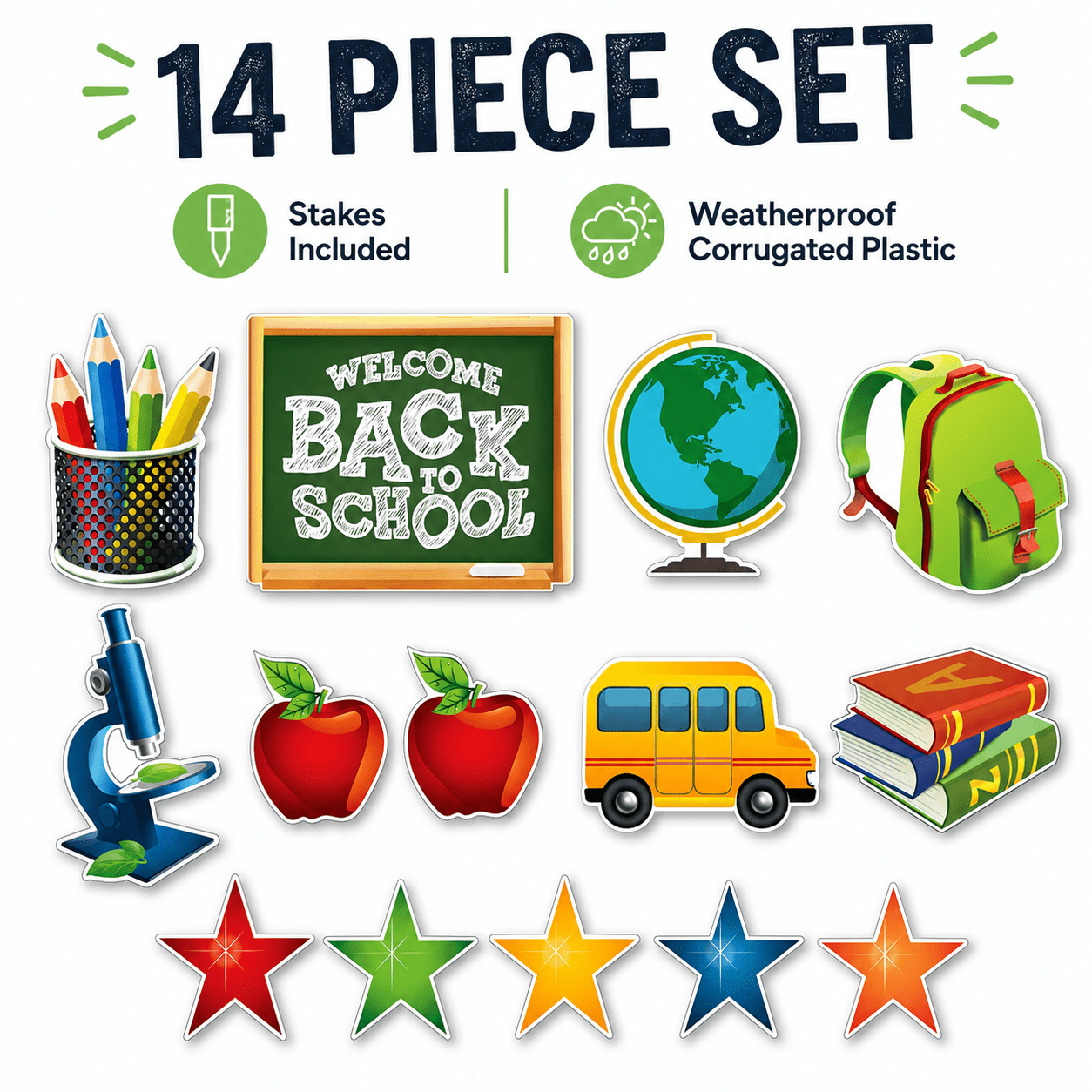 Welcome Back to School Chalkboard Yard Card Decoration - 14 pc set