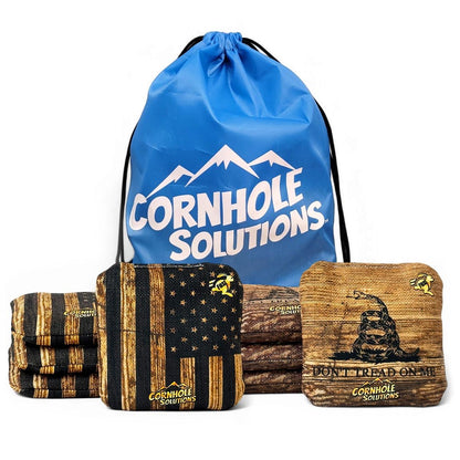 Wood DTOM Rec Cornhole Bags – Set of 8 (Wood DTOM & Wood Flag)