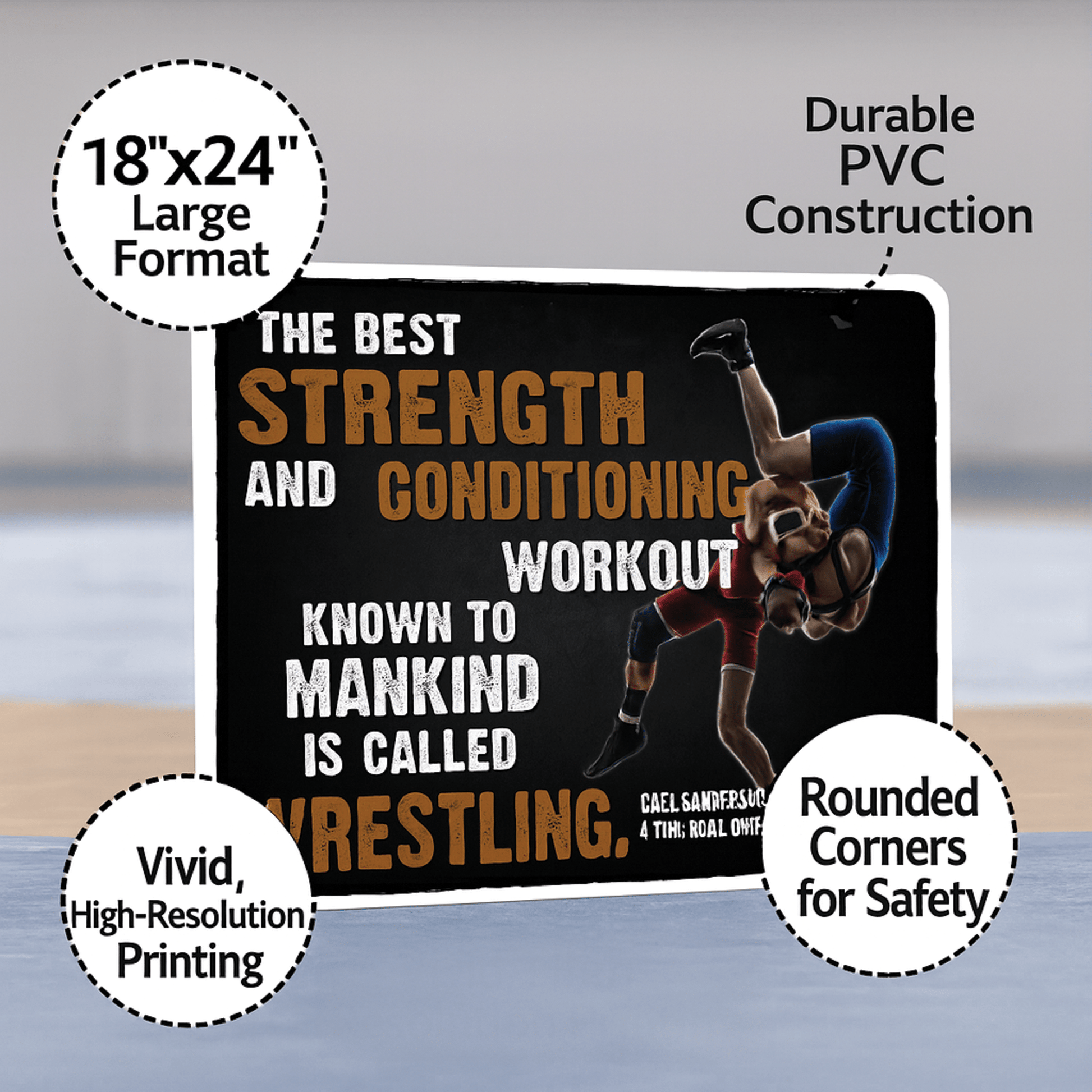 Wrestling Motivational Wall Signs – Set of 7 Large 18"x24" PVC Posters with Inspiring Quotes from Dan Gable & Cael Sanderson – Durable Wrestling Room, Gym, or Locker Room Décor