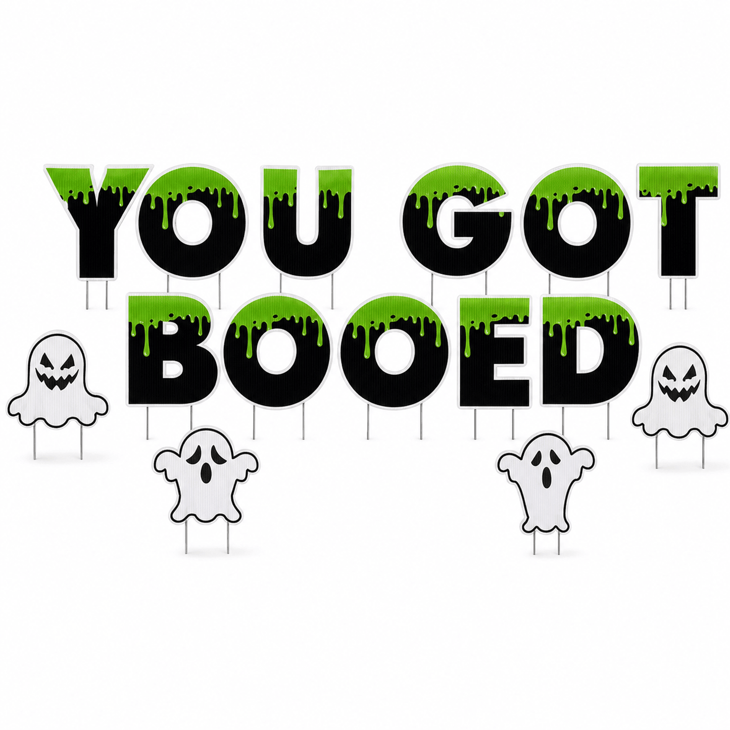 You Got Booed Halloween Yard Letters – 15-Piece Outdoor Lawn Sign Set with Ghosts & Stakes