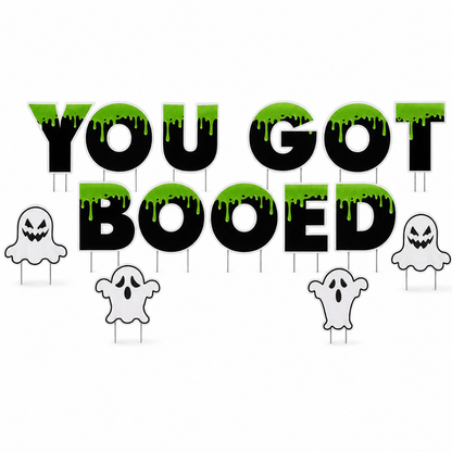You Got Booed Halloween Yard Letters – 15-Piece Outdoor Lawn Sign Set with Ghosts & Stakes