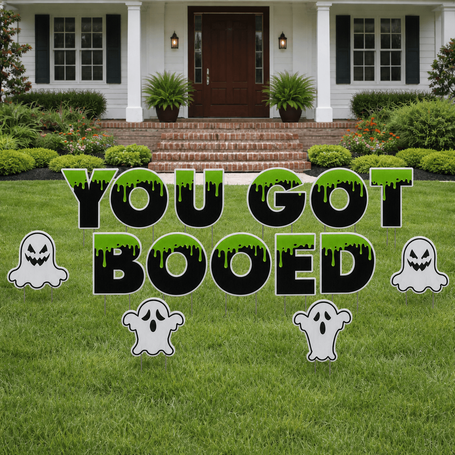 You Got Booed Halloween Yard Letters – 15-Piece Outdoor Lawn Sign Set with Ghosts & Stakes