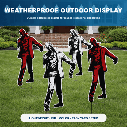 Zombie Halloween Yard Decorations – 4-Piece 46" Outdoor Lawn Sign Set with Stakes