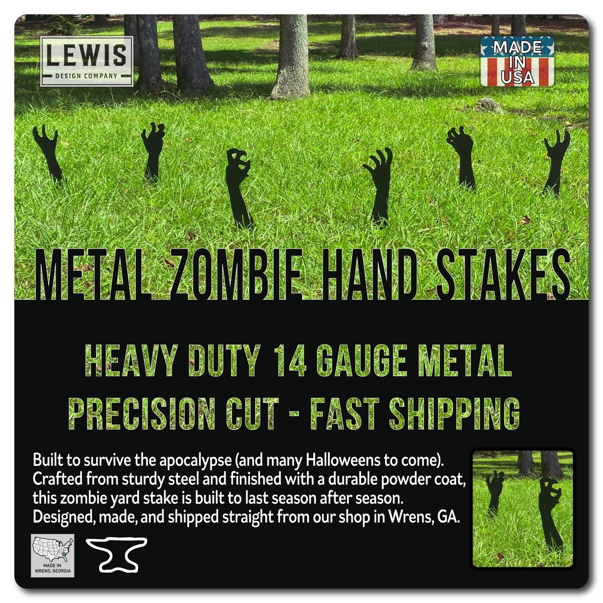 Zombie Hands Metal Yard Stakes | Halloween Lawn Decor Set