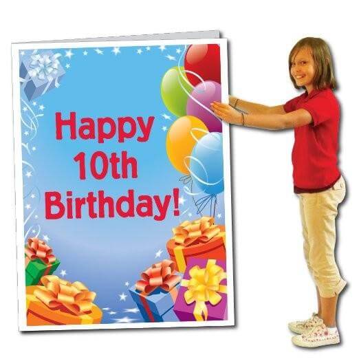 3' Stock Design Giant 10th Birthday Card w/Envelope - Presents and Balloons
