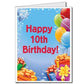3' Stock Design Giant 10th Birthday Card w/Envelope - Presents and Balloons