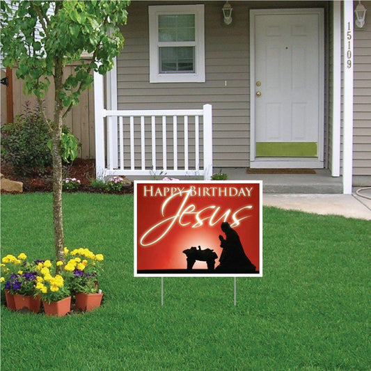 Happy Birthday Jesus (red gradient) Christmas Lawn Display Sign - FREE SHIPPING