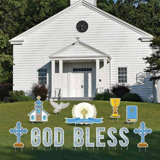 God Bless First Communion for Boys Yard Card Decoration Set