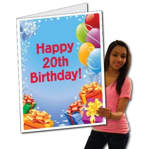 3' Stock Design Giant 20th Birthday Card w/Envelope - Presents and Balloons