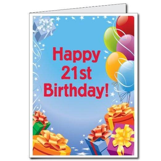 3' Stock Design Giant 21st Birthday Card w/Envelope - Presents and Balloons