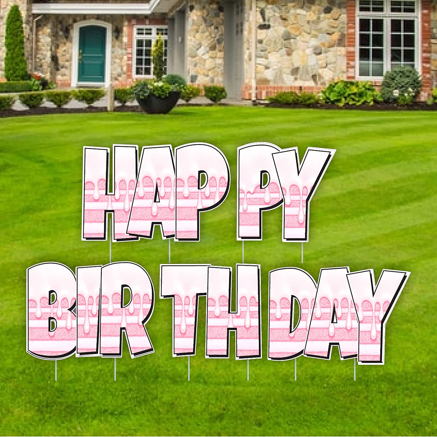 24" Luckiest Guy Happy Birthday Cake Yard Letters Quick Set, 5 pcs