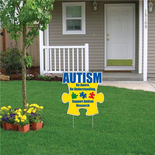 Autism Awareness Puzzle Piece "Be Aware..." Yard Sign - FREE SHIPPING