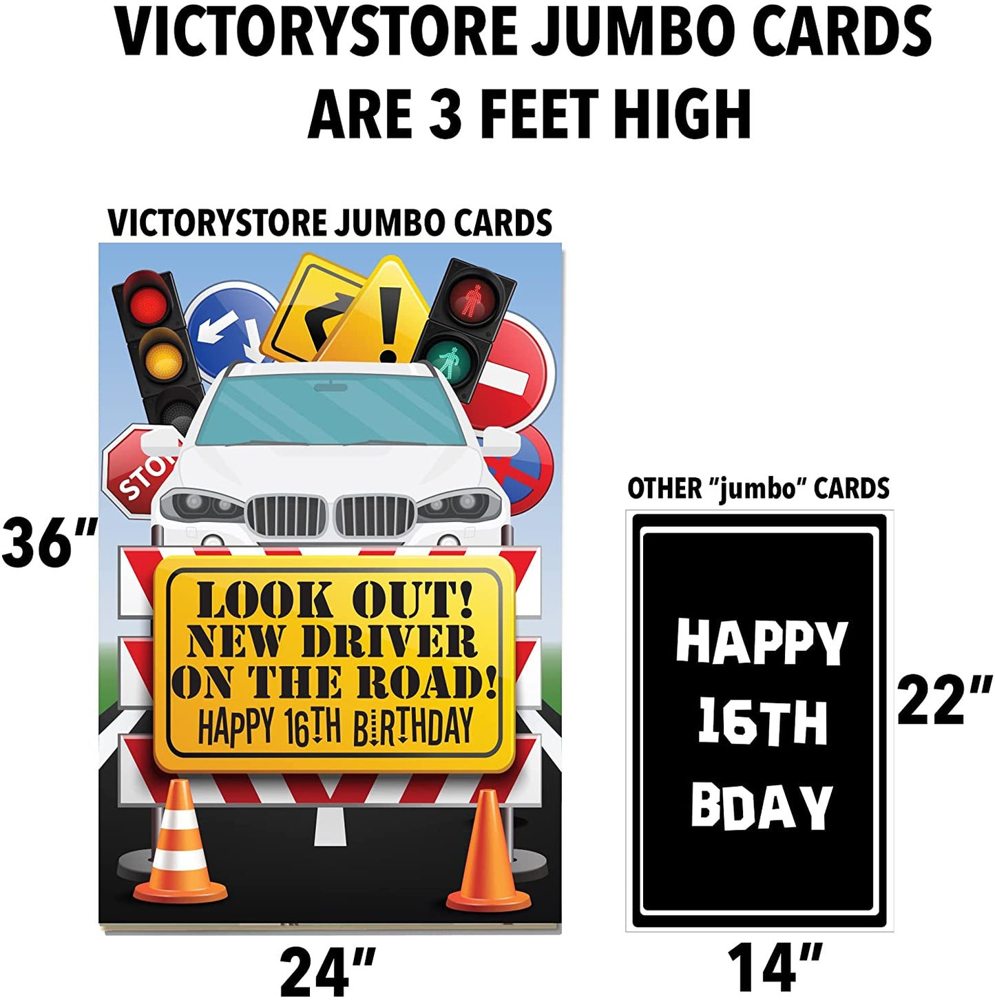 3' Jumbo Look Out New Driver On The Road 16th Birthday Card
