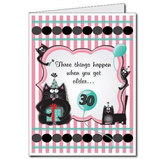 3' Stock Design Giant 30th Birthday Card with Envelope - Forgetful Cats