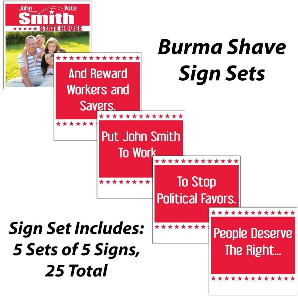 Burma Shave Yard Sign Sets - 5 sets of 5 signs