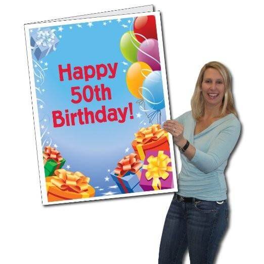 3' Stock Design Giant 50th Birthday Card w/Envelope - Presents and Balloons