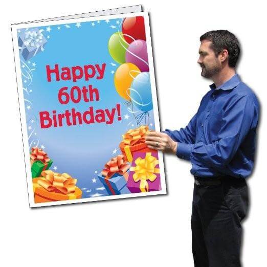 3' Stock Design Giant 60th Birthday Card w/Envelope - Presents and Balloons