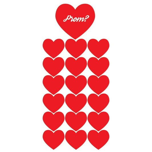 Promposal Red Heart Pathway Markers - 18 Flat Plain Hearts & 1 large "PROM?" heart - FREE SHIPPING