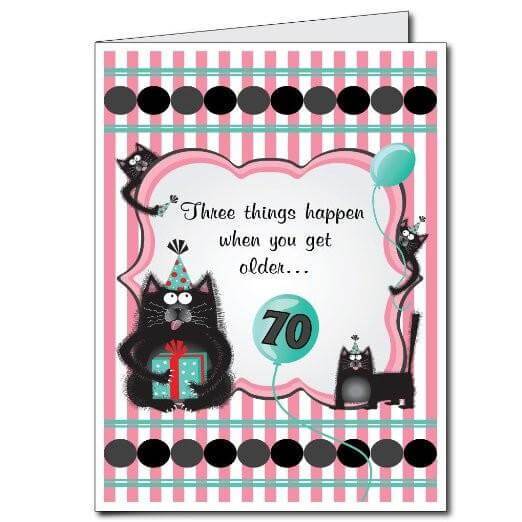 3' Stock Design Giant 70th Birthday Card with Envelope - Forgetful Cats