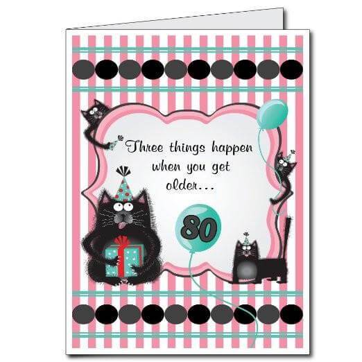 3' Stock Design Giant 80th Birthday Card with Envelope - Forgetful Cats