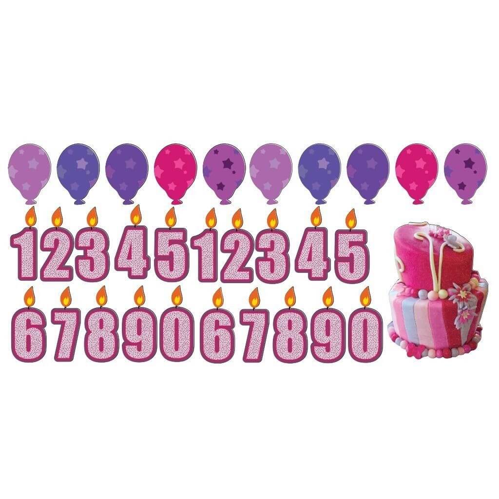Birthday Girl Pathway Markers - Candle Numbers, Cake, Balloons - FREE SHIPPING