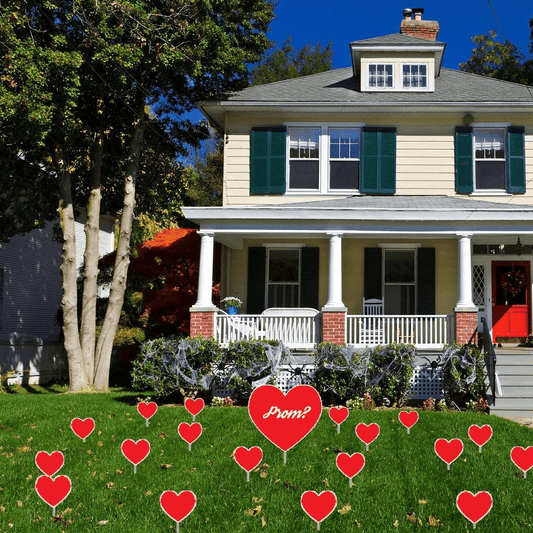Promposal Red Heart Yard Decoration - 18 Flat Plain Hearts & 1 large Flat Heart