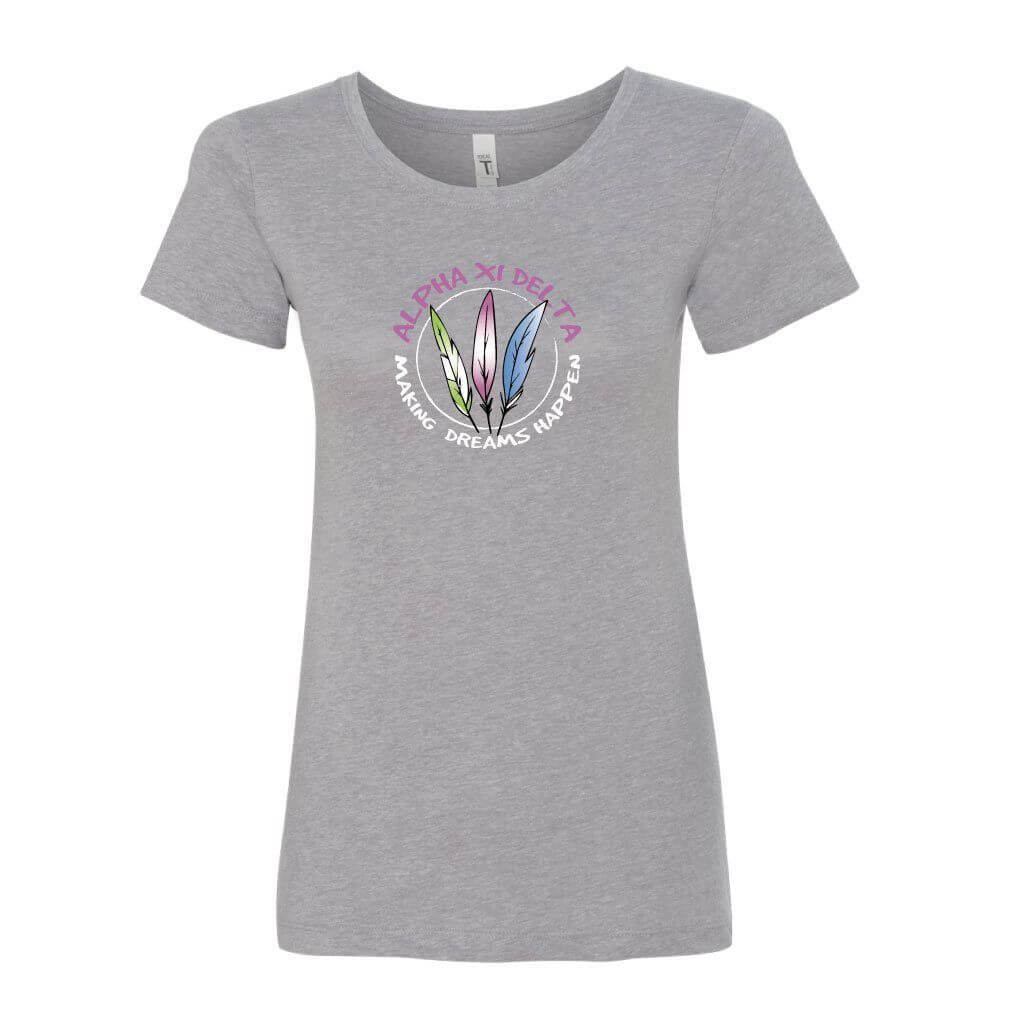 Alpha Xi Delta Women's Fitted Crew T-shirt - Feather Dream Catcher - FREE SHIPPING