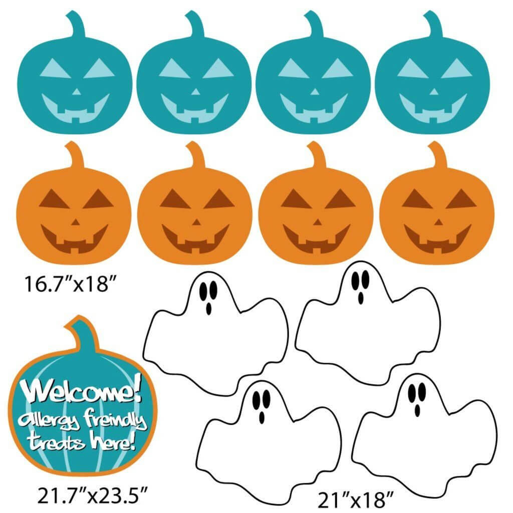 Allergy Friendly Halloween Yard Decorations Ghosts & Teal Pumpkin 13pc Set