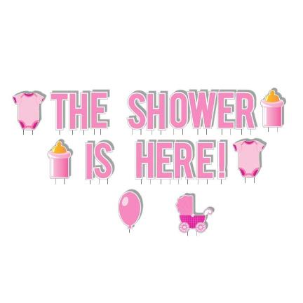 The Shower is Here Girl Baby Shower Yard Decorations - 22 piece set - FREE SHIPPING