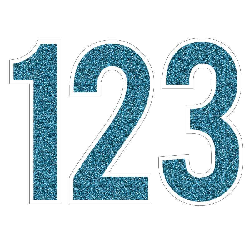 blue faux glitter yard number signs