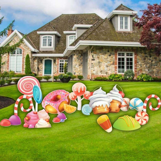Candy themed yard decorations