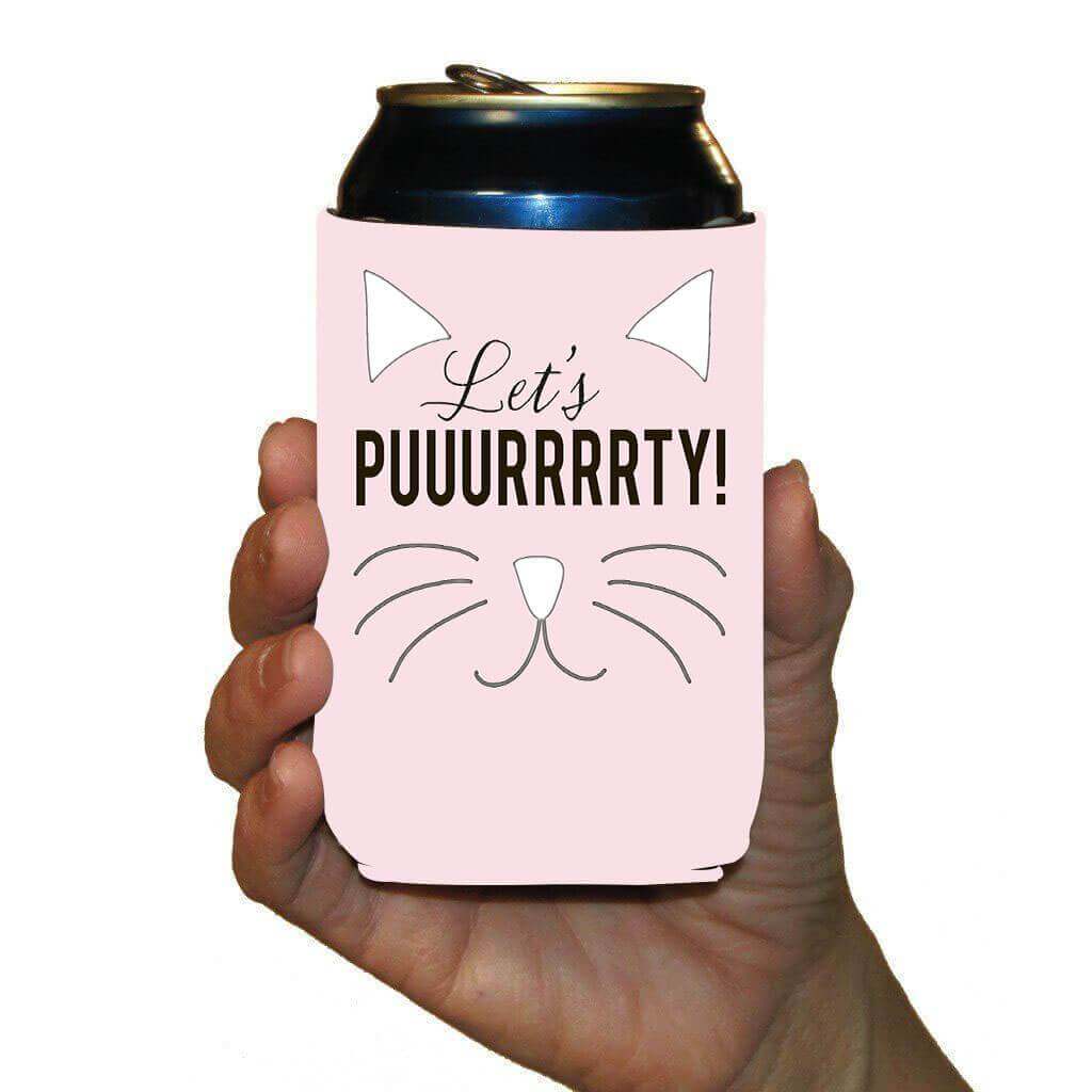 Let's Purrrty Cat Bachelorette Party Custom Can Cooler Set