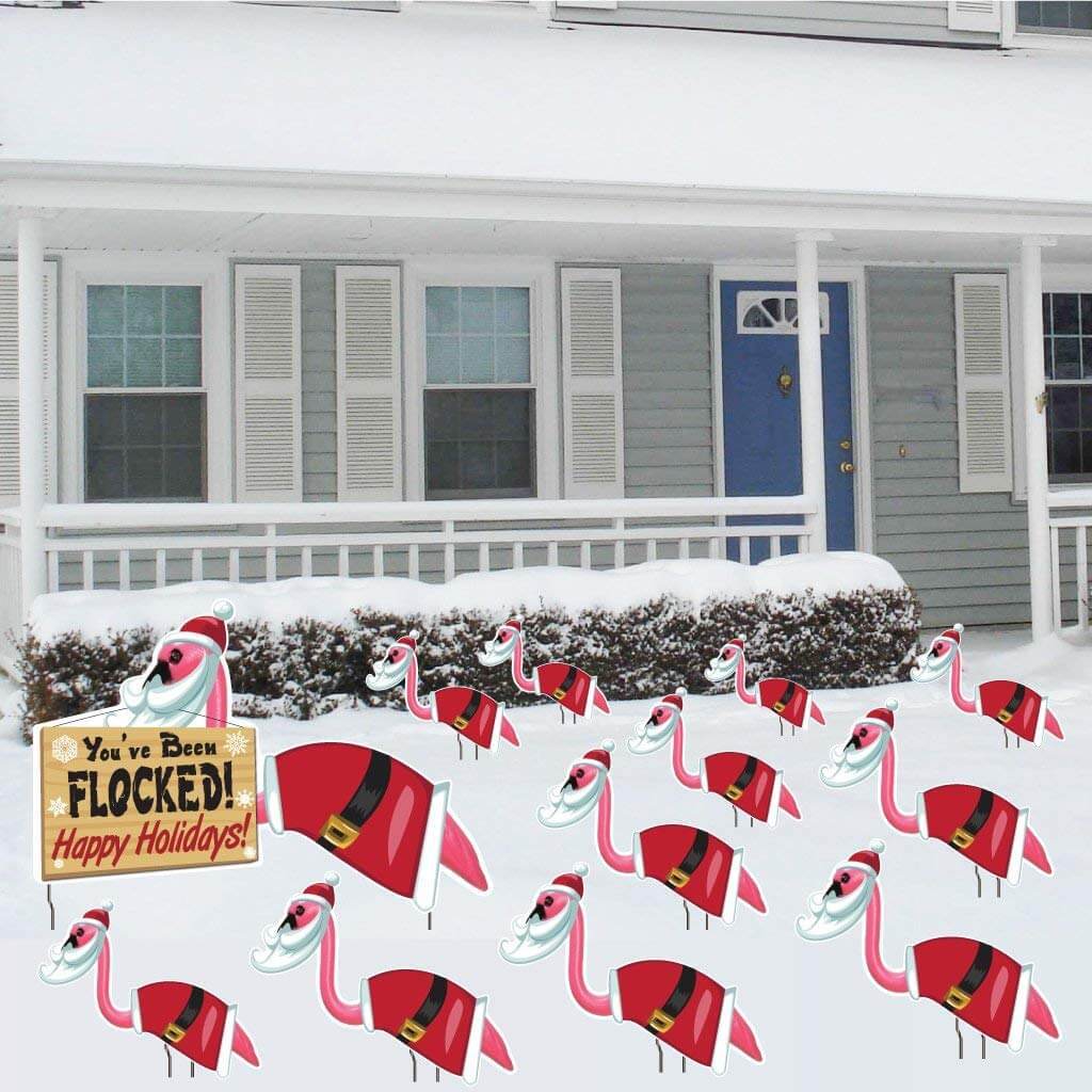 You've Been Flocked! Christmas Flamingos Set of 12