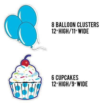 Blue Cupcakes and Balloons Birthday Pathway Markers - FREE SHIPPING