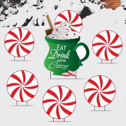 Hot Chocolate Outdoor Yard Sign: Eat Drink and Be Cozy Yard Decorations