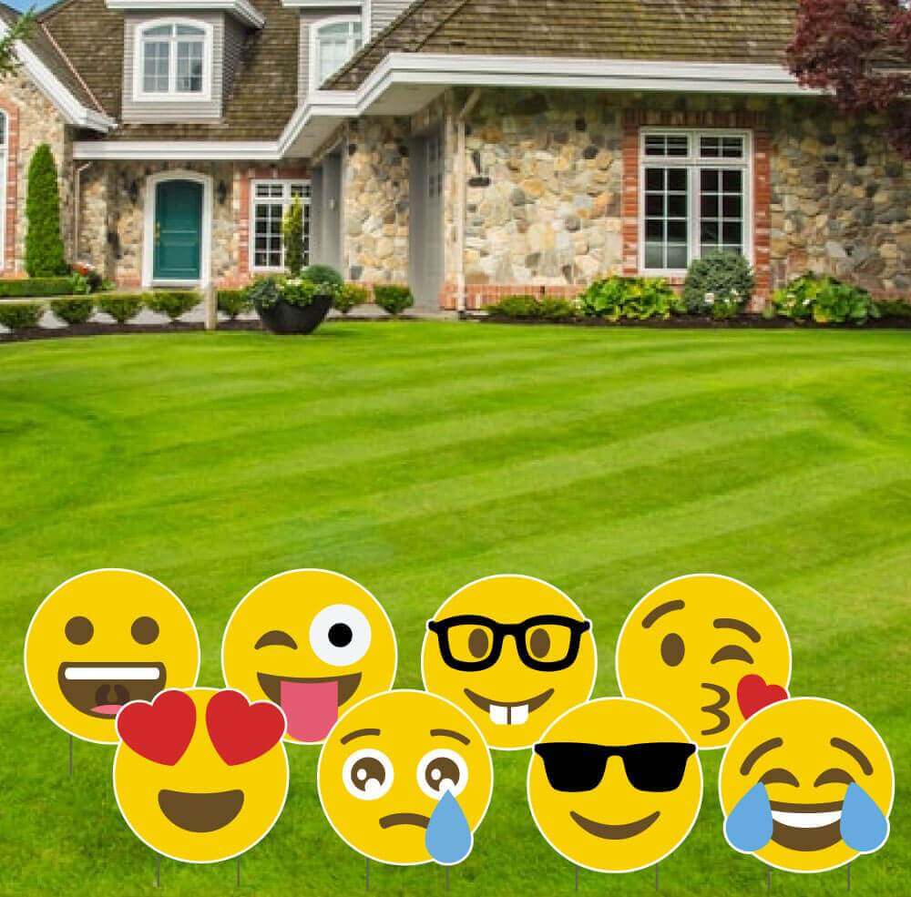 Emoji faces yard decorations